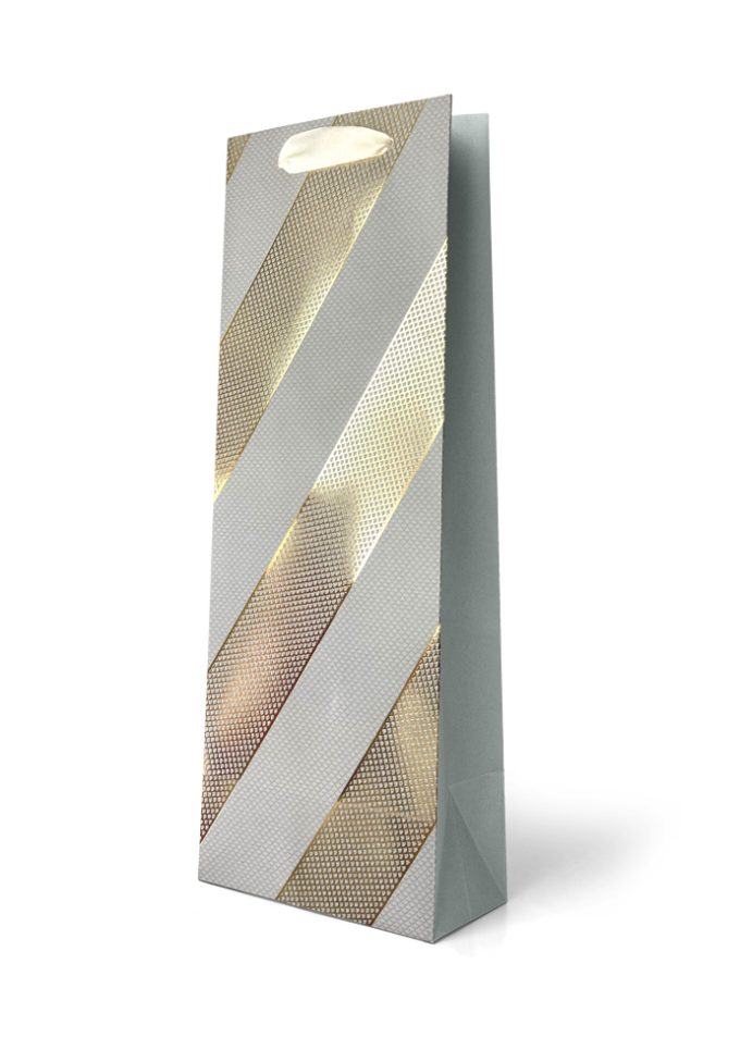 B814B Gift Bag Bottle Foiled Gold Patterned Diagonal Str