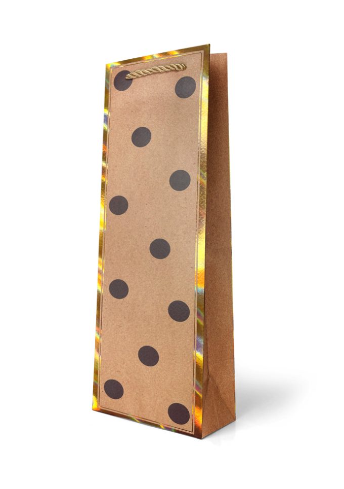 B847B Gift Bag Bottle Foiled Gold Border Black Circles o