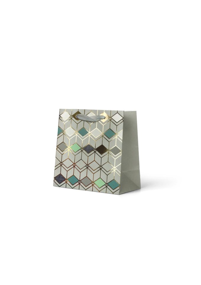 B983S Gift Bag Small: Silver Diamond Patterns with Gold