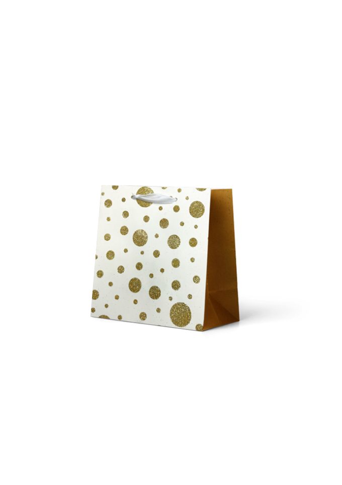 B990S Gift Bag Small Gold Glitter Spots on white