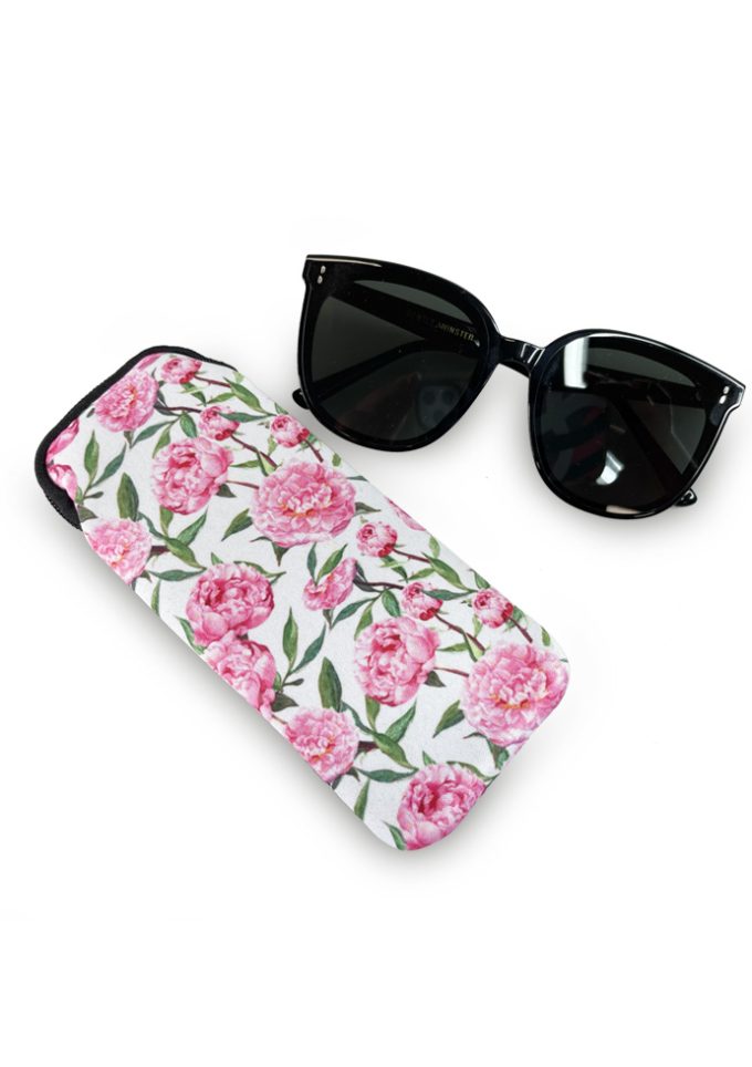 SGC-061 Neoprene Sunglasses Case - Pink Peony Rose Pattern