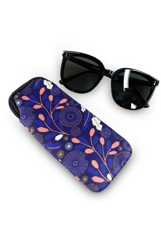 SGC-064 Neoprene Sunglasses Case - Blue Floral Circle Patt