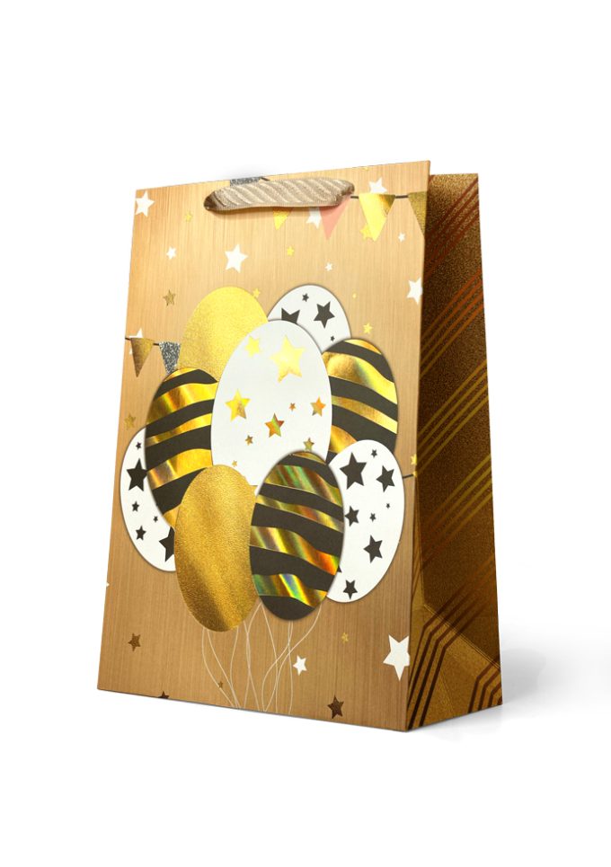 B1032LP Premium Gift Bag Large Patterned Balloons on Gold