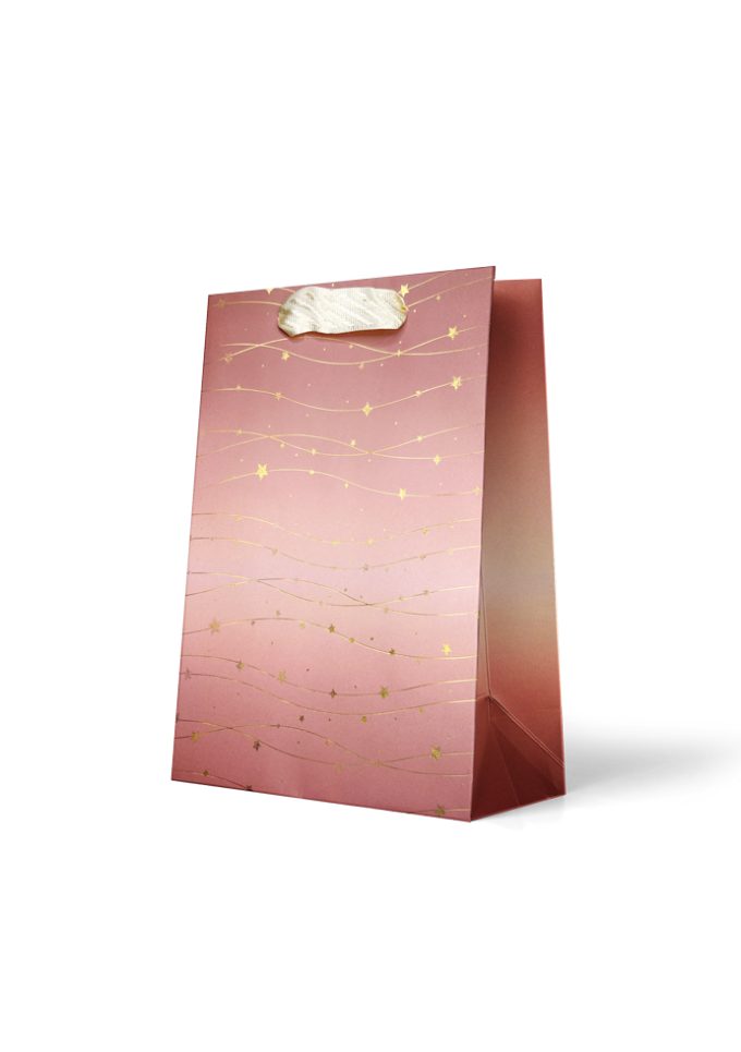 B1039MP Premium Gift Bag Medium Lines of Stars on Pink Blu