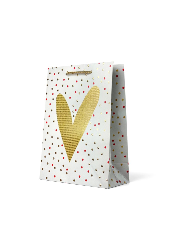 B507MP Gift Bag Medium Embossed & Foiled Heart on White