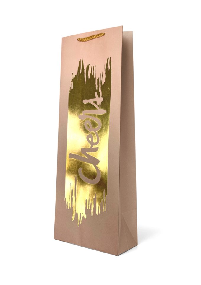 B662BX Bottle Bag Foiled Gold Cheers