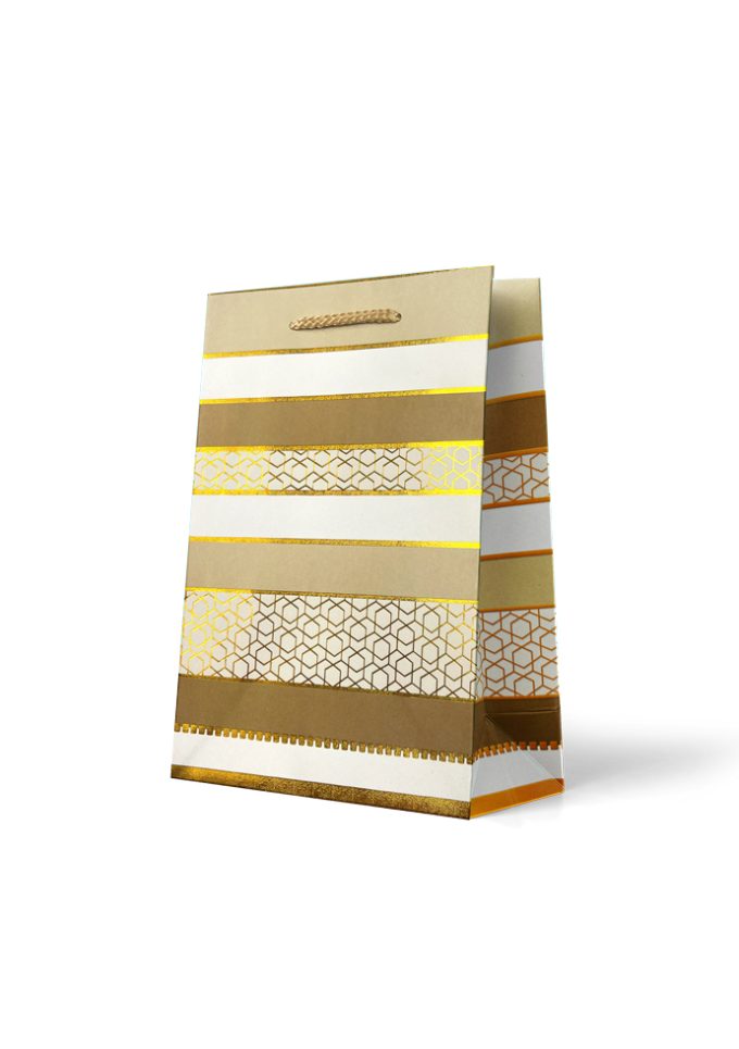 B710MP-1 Premium Gift Bag Medium: Foiled Gold and White Pat