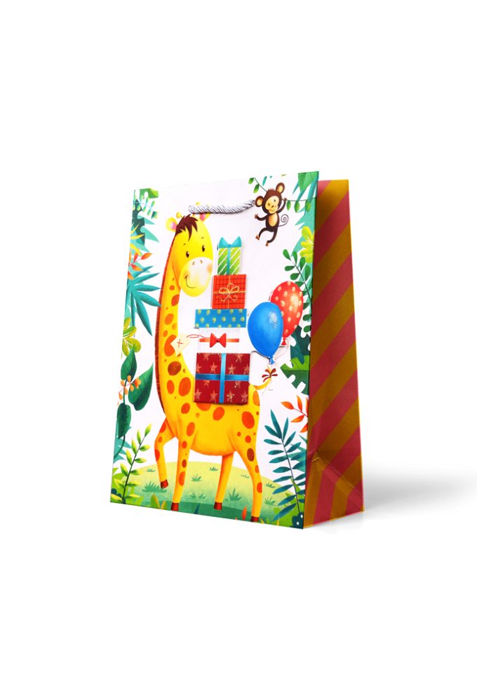 B774M Premium Gift Bag Medium Giraffe carrying Presents