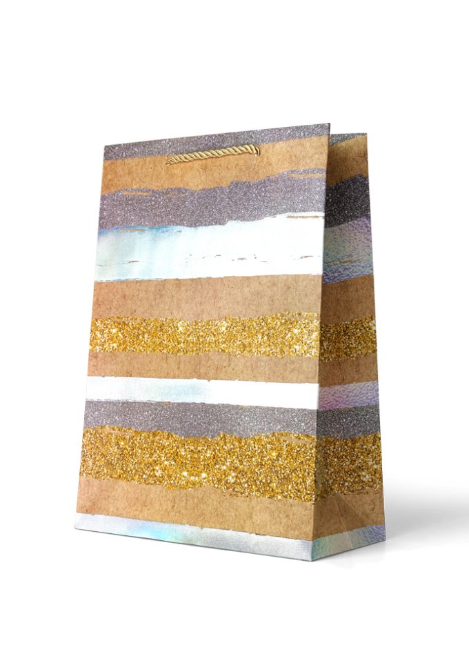 B779L Gift Bag Large Gold, Silver and White lines