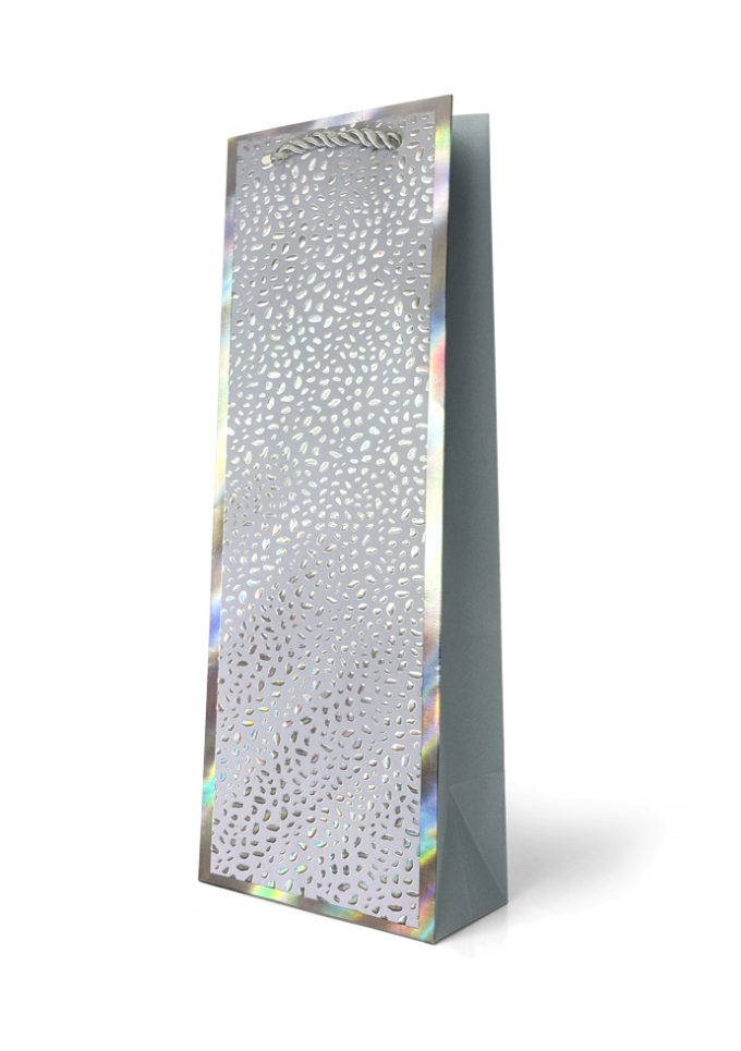 B843B Gift Bag Bottle Foiled Silver Border Pebble Patter