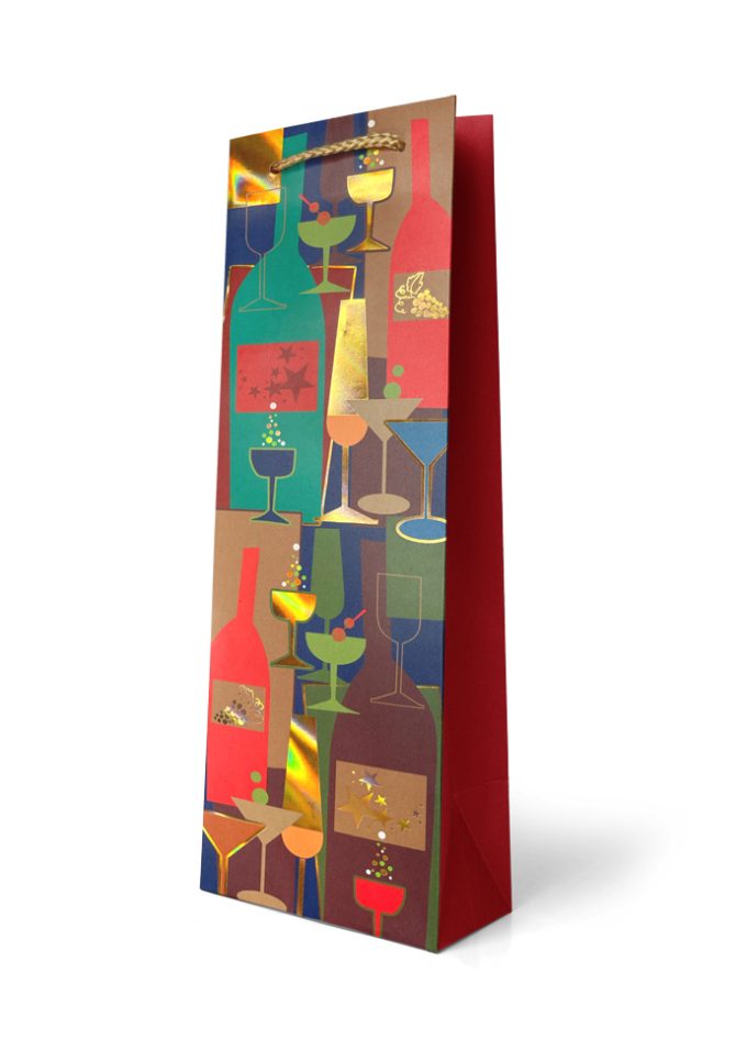 B848B Gift Bag Bottle Foiled Multicoloured Bottles and W