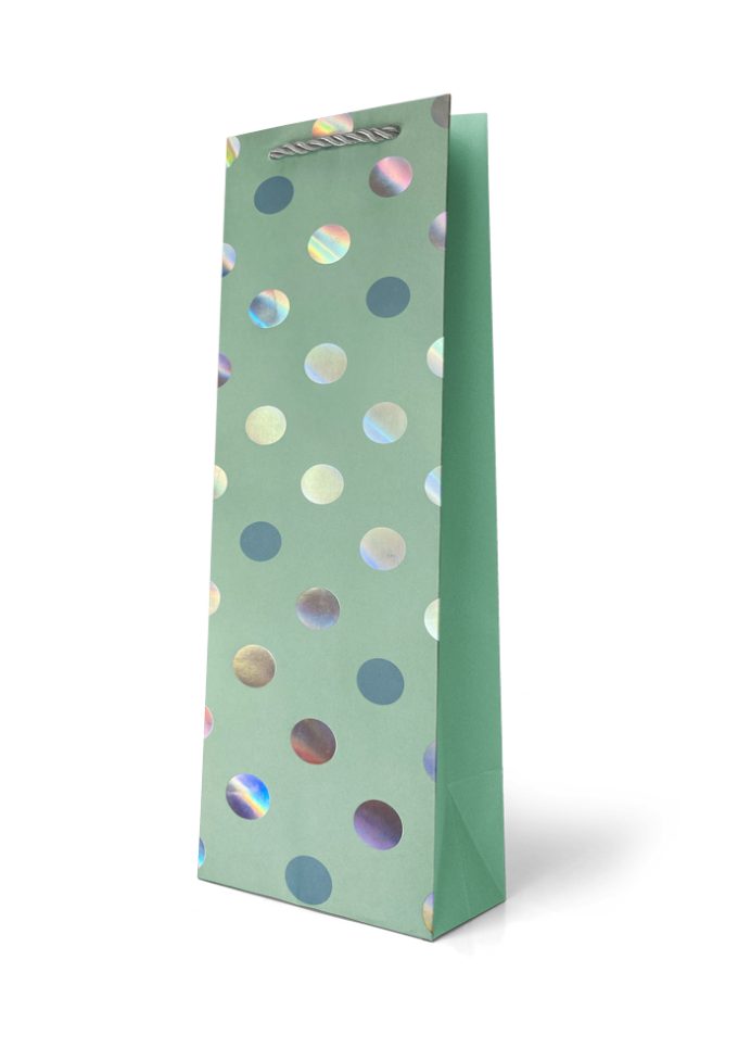 B852B Gift Bag Bottle Foiled Silver Circles on Pale Gree