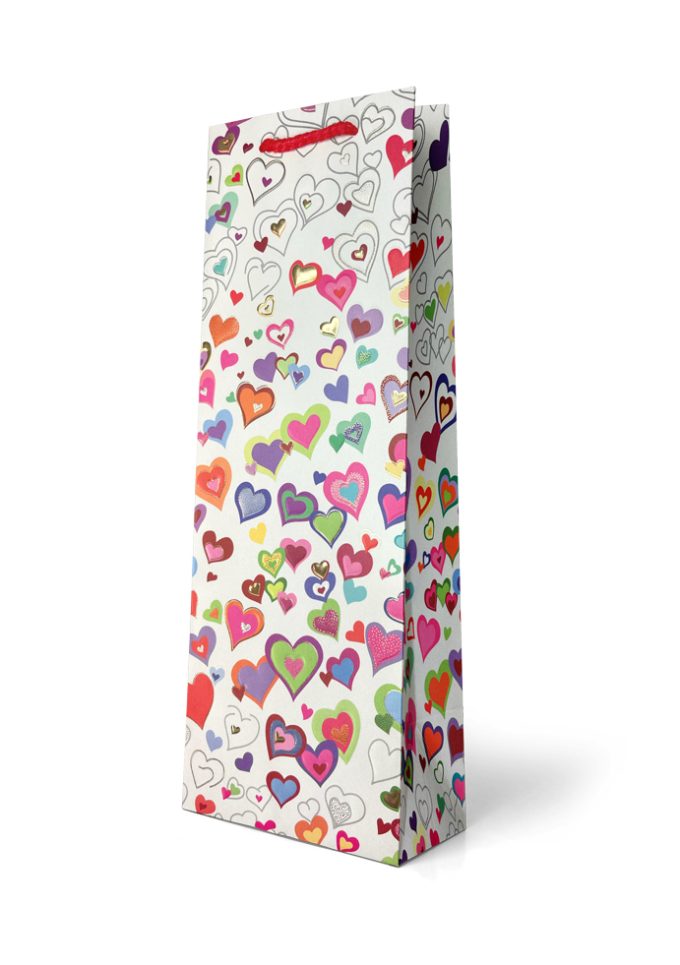 B856B Gift Bag Bottle Foiled Gold on Heart Pattern