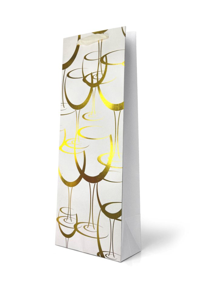 B893BP Premium Gift Bag Bottle Foiled Gold Wine Glasses o