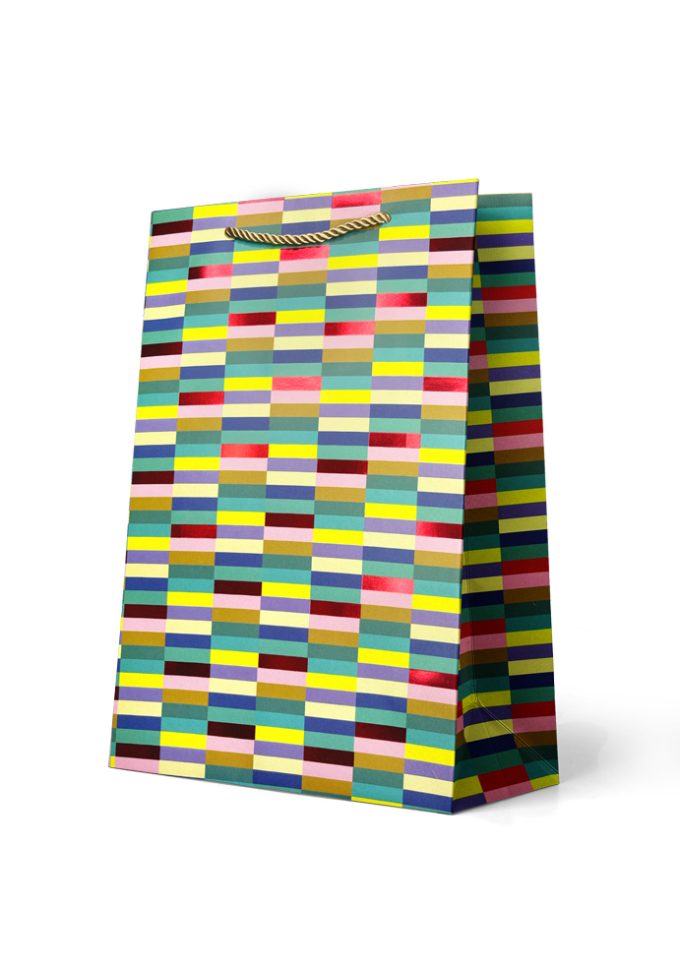 B969L Gift Bag Large Multi Coloured Block pattern