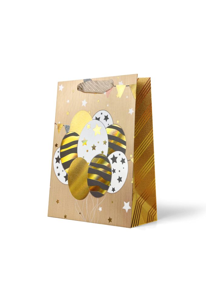 B1032MP Premium Gift Bag Medium Patterned Balloons on Gold