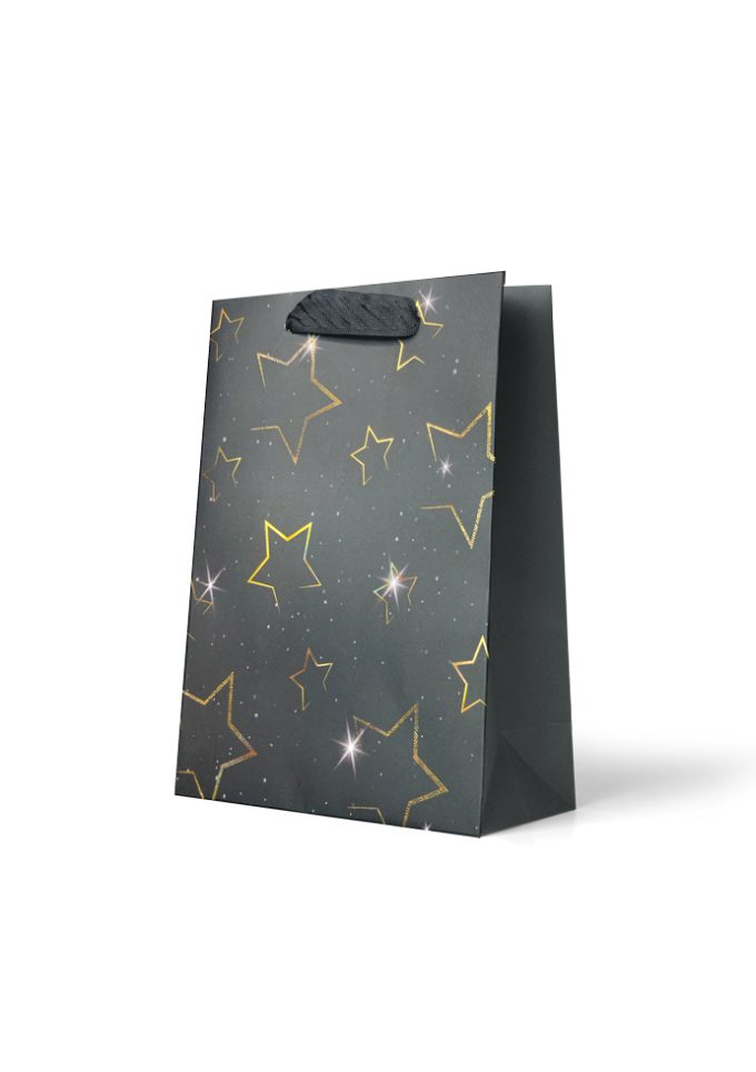 B1041MP Premium Gift Bag Medium Gold Star Outlines on Blac