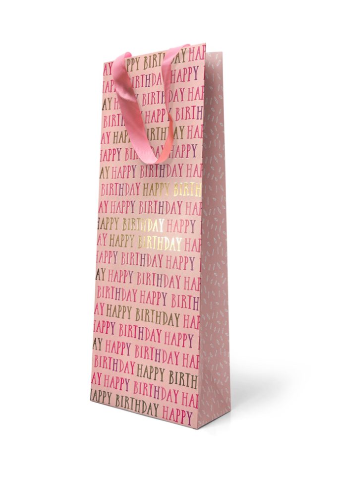 B293B Premium Gift Bag Bottle Embossed & Foiled Happy Bi