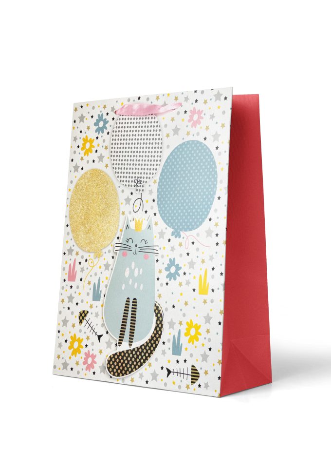 B542L Premium Gift Bag Large: Cute Cat with Glitter Ball