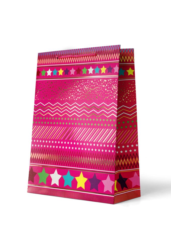 B688L Gift Bag Large Foiled Rows of Stars and Patterns o