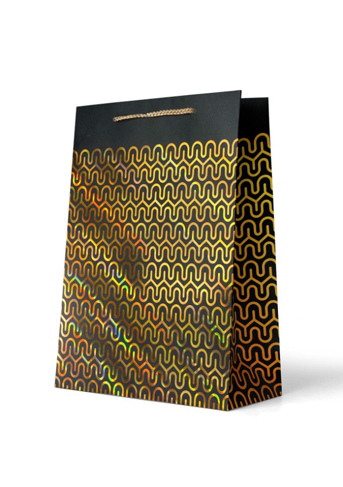 B704L Gift Bag Large Foiled Gold Pattern on Black