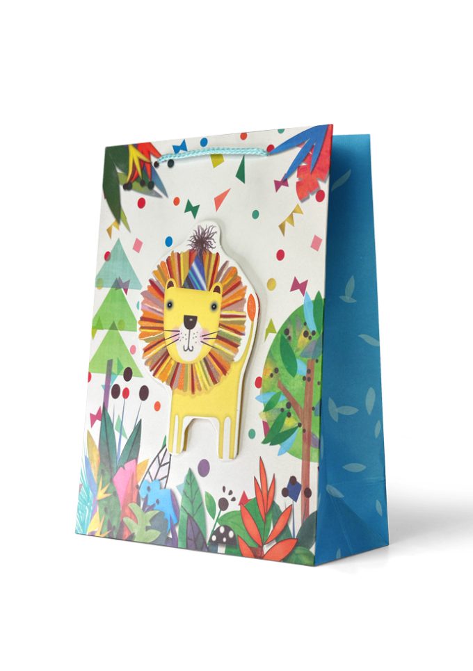 B718L Premium Gift Bag Large: 3D Lion in Party Hat