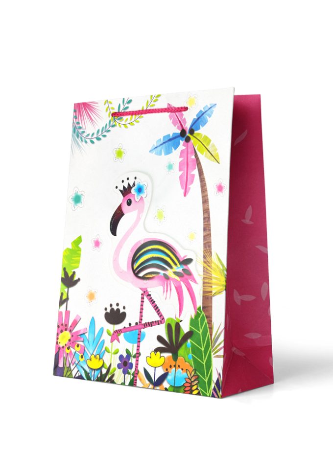 B719L Gift Bag Large Pink Flamingo in Flowers