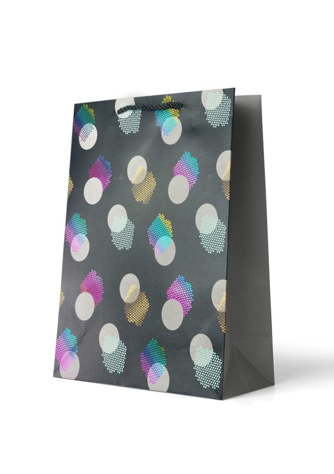 B746L Premium Gift Bag Large Foiled Coloured Dabs & Silv