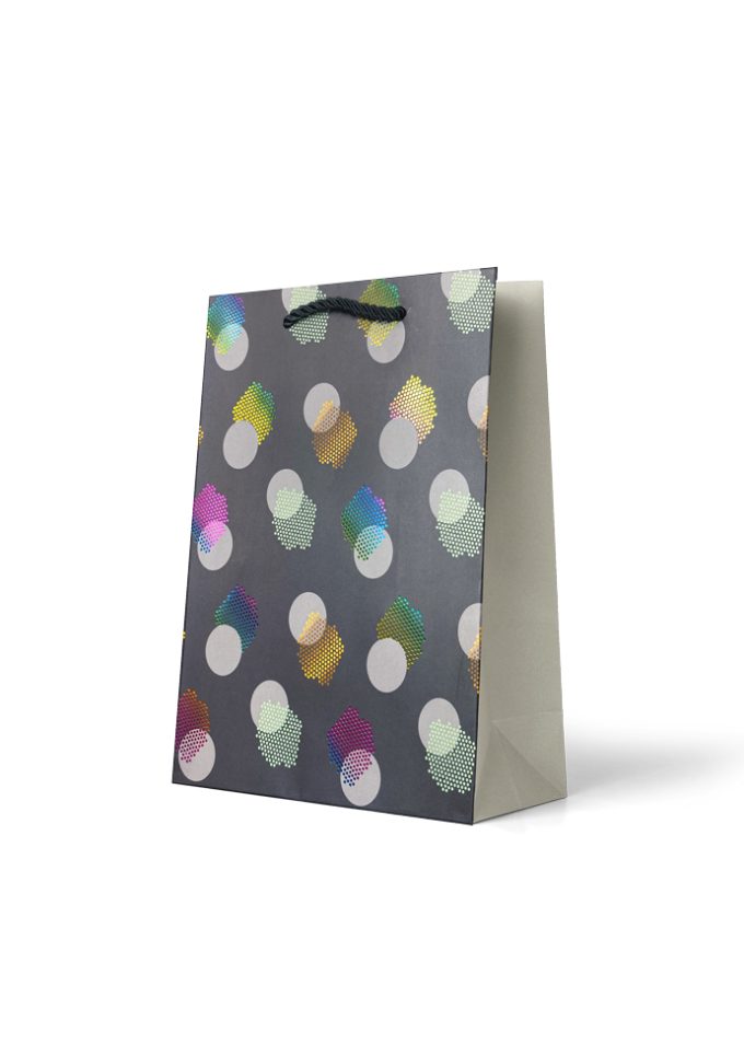B746M Premium Gift Bag Medium: Foiled Coloured Dabs & Si