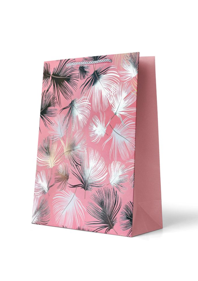 B788L Gift Bag Large Black, Gold and White Palm Leaves o