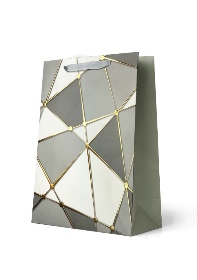 B993L Gift Bag Large Geometrical Silver Pattern with Gol