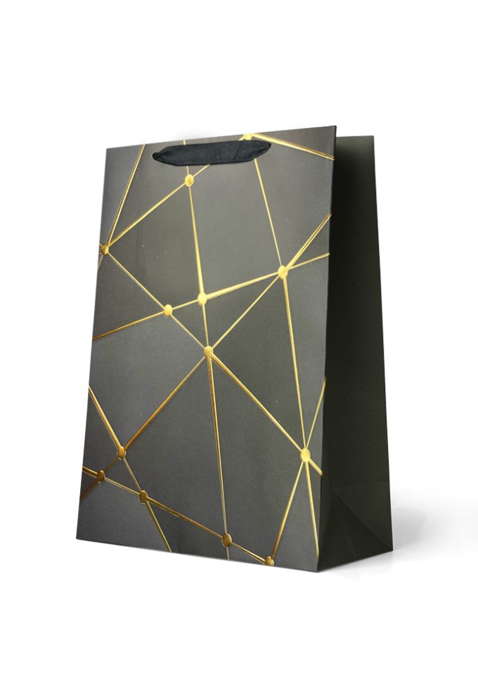 B995L Gift Bag Large: Grey & Silver Triangle pattern wit