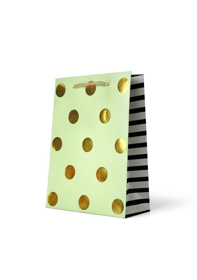 B489M Gift Bag Medium Gold Foiled Spots on Aqua
