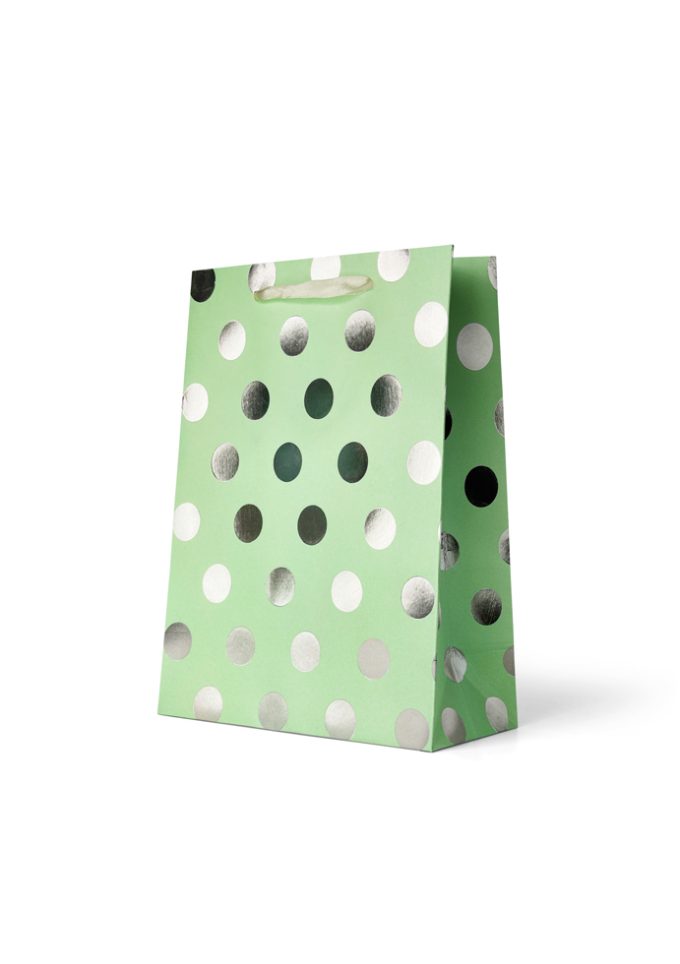 B576MP Premium Gift Bag Medium Foiled Silver Spots on Aqu