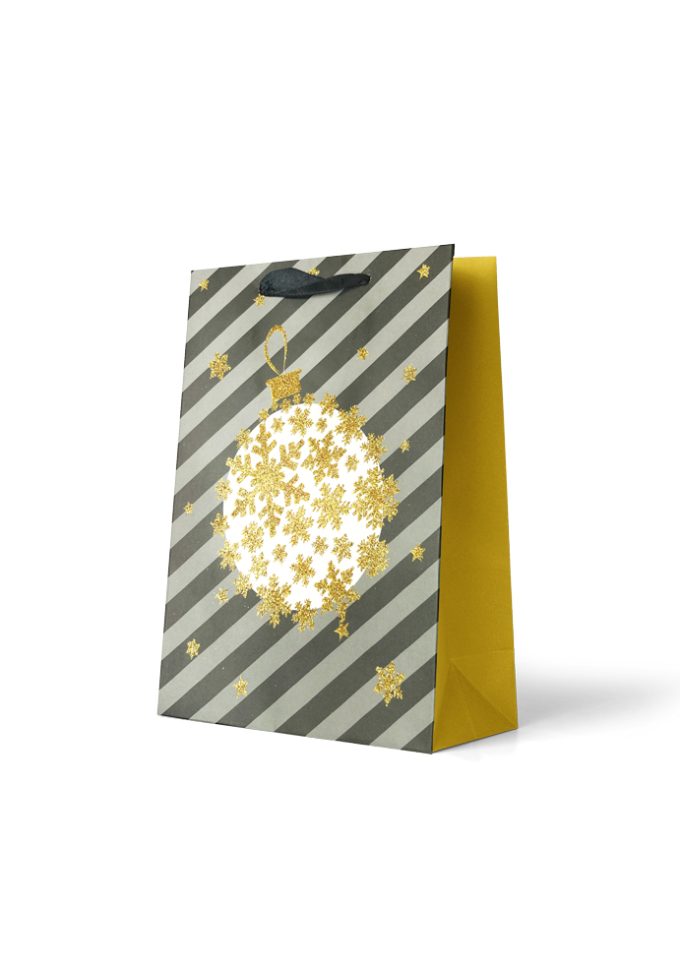 B592MX Gift Bag Medium Gold Bauble with Black Stripes