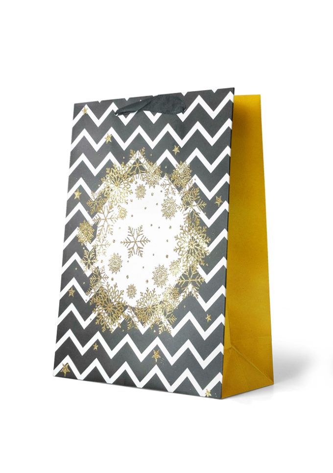 B593LX Gift Bag Large Gold Bauble with Chevron