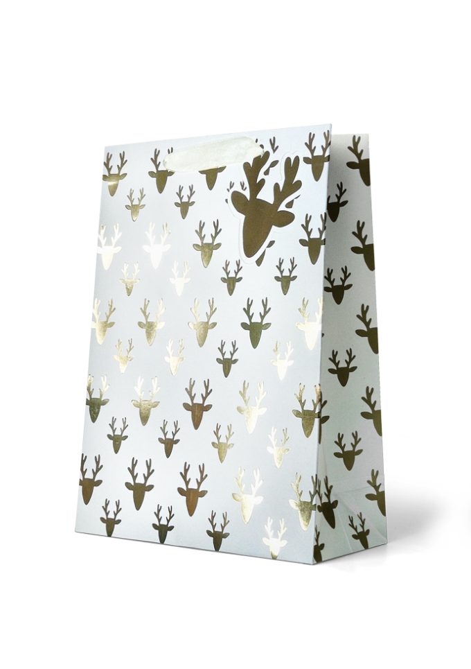 B619LX Gift Bag Large Foiled Gold Reindeer Faces