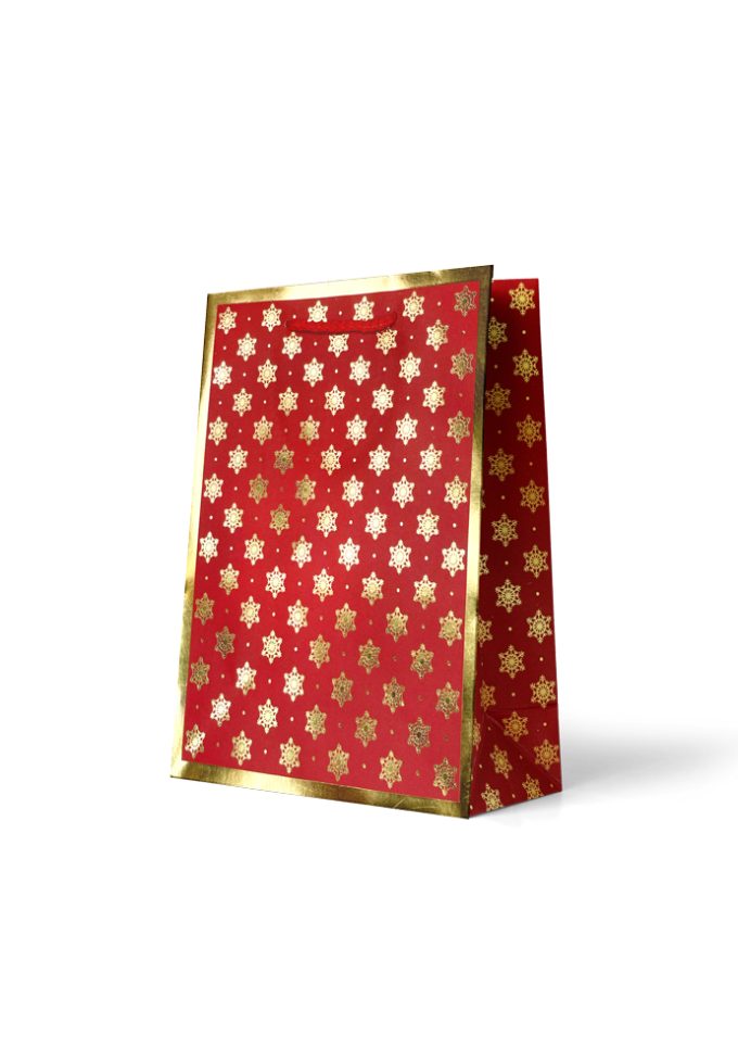 B648MX Gift Bag Medium Foiled Gold Stars on Red