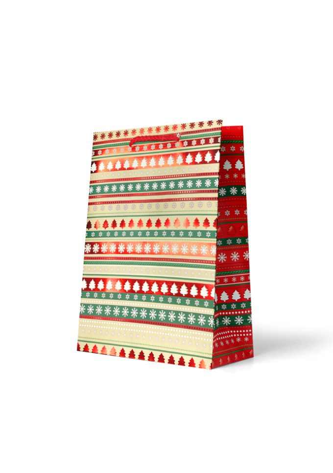 B653MX Gift Bag Medium Green & Red Striped Christmas Icon
