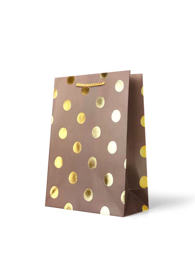 B713M Premium Gift Bag Medium Foiled Gold Dots on Light