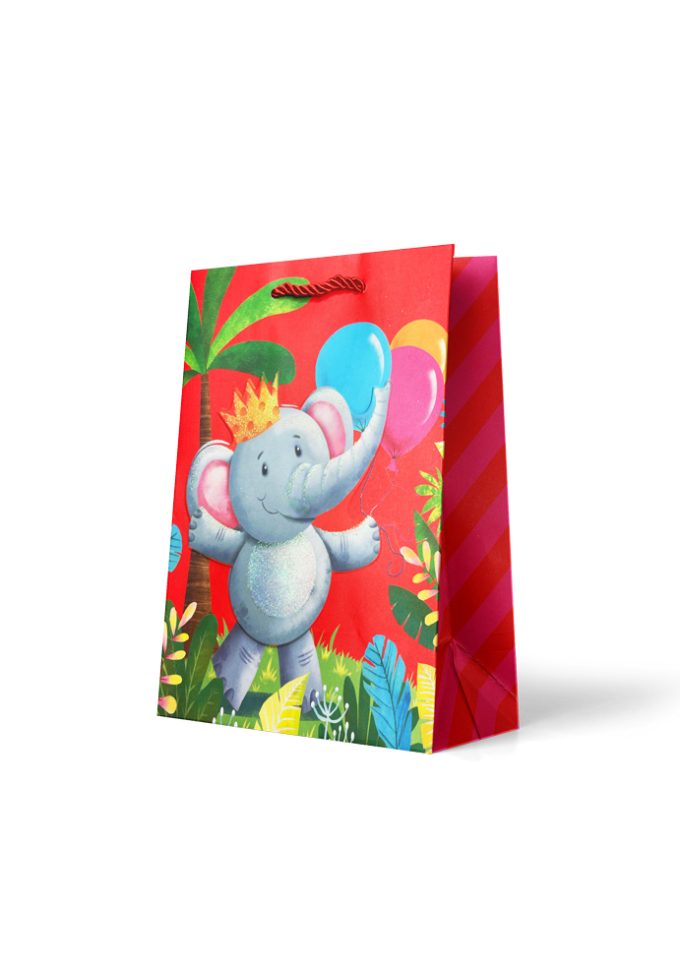 B772M Premium Gift Bag Medium Elephant with Balloons on
