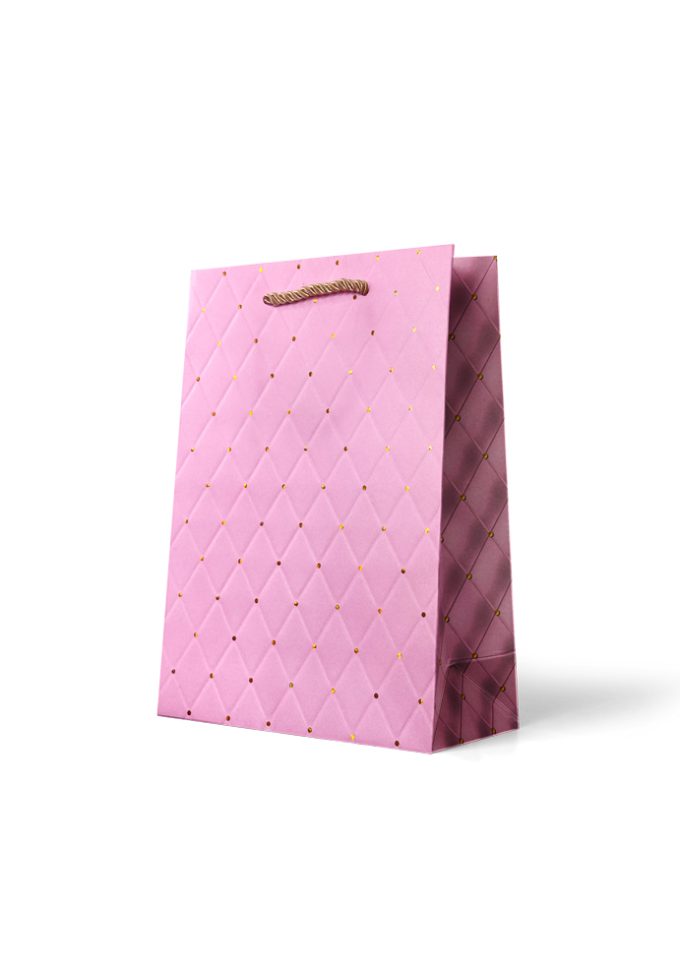 B857MP Premium Gift Bag Medium Foiled Gold Dots on Pink D