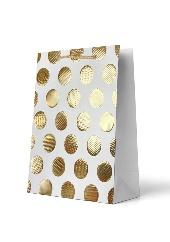 B867LP Premium Gift Bag Large Foiled Gold Raised Circles
