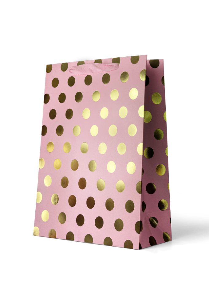 B882LP Premium Gift Bag Large Foiled Gold Circles on Pink