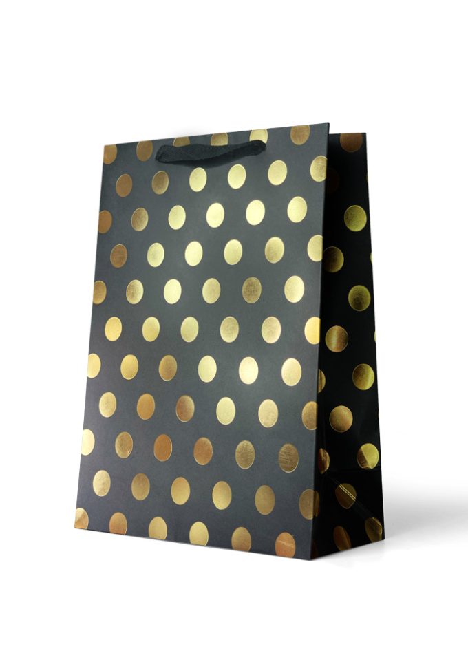 B883LP Premium Gift Bag Large Foiled Gold Circles on Blac
