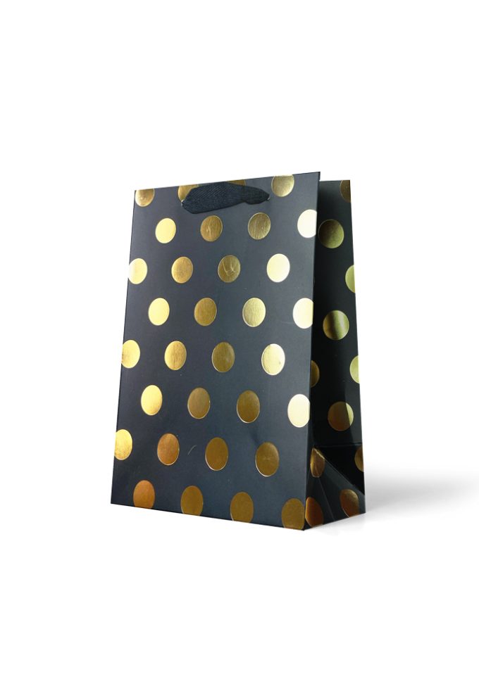 B883MP Premium Gift Bag Medium Foiled Gold Large Spots on