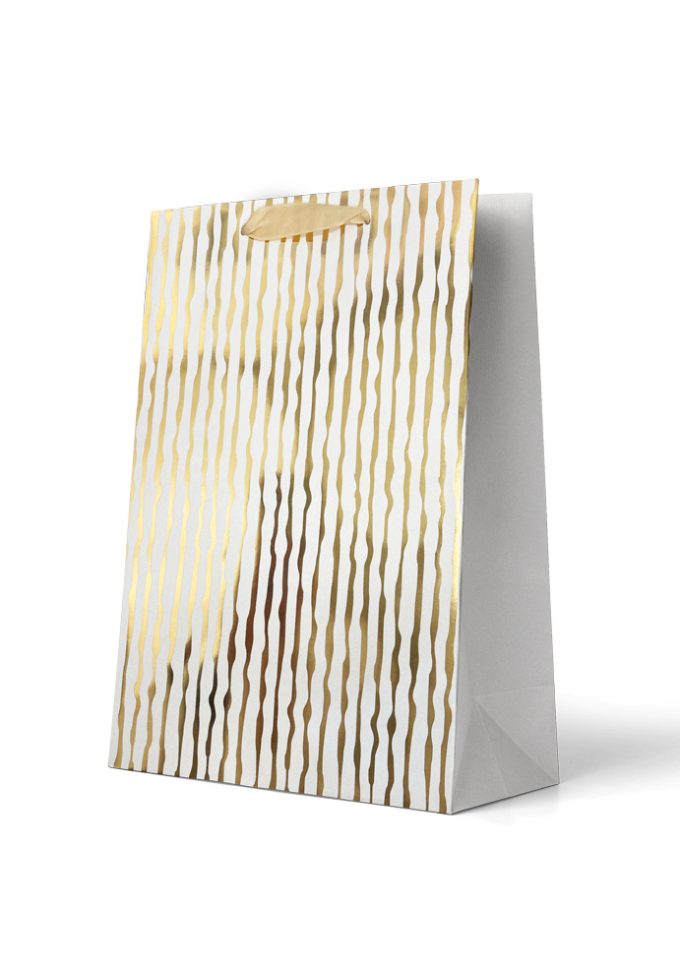B884LP Premium Gift Bag Large Foiled Gold Wobbly Lines o